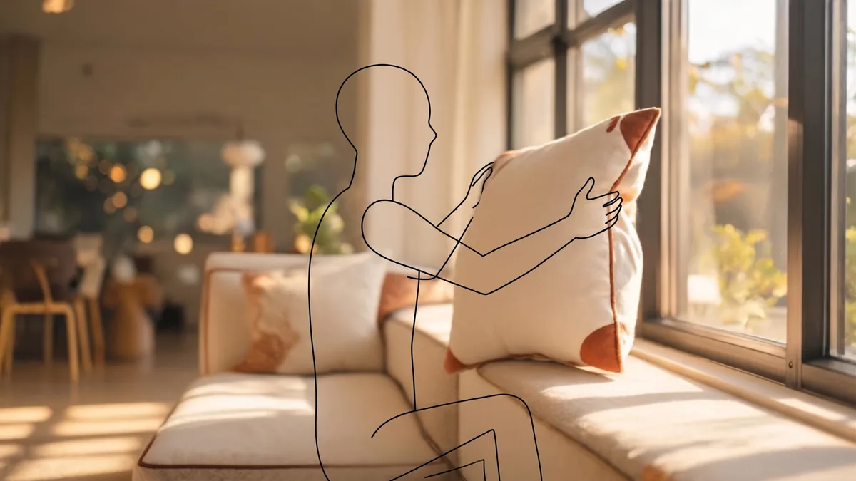 Indoor fabric cushion by a sunny window