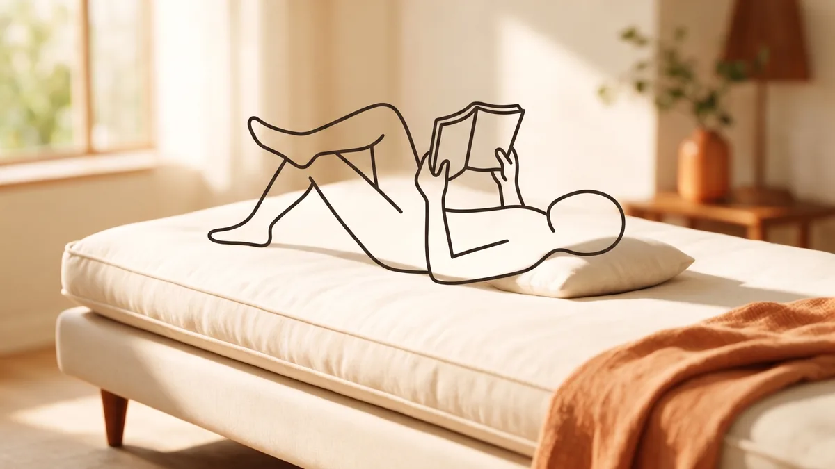 Lying on a deep daybed cushion