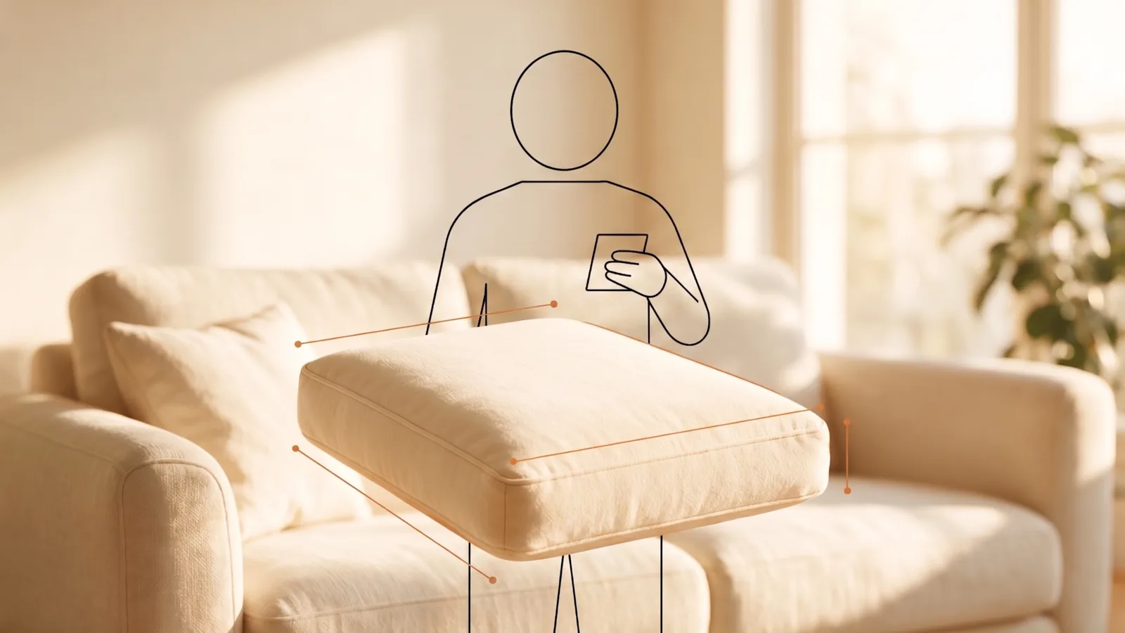 Measuring a cushion with a tape measure