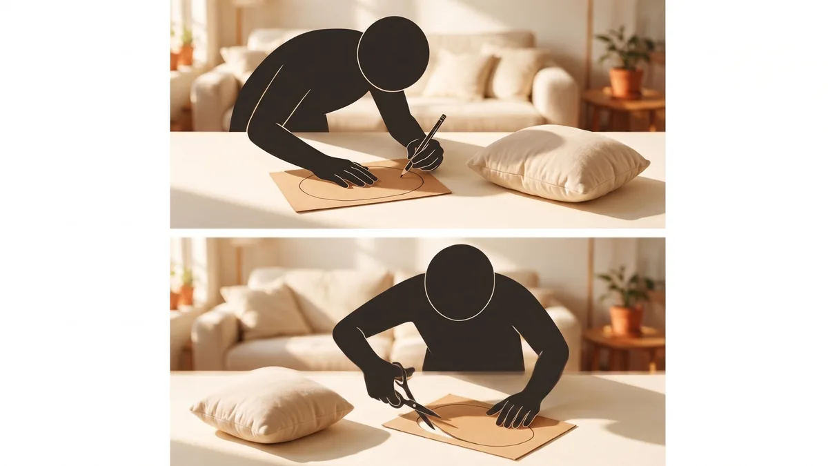 Tracing a cushion shape onto cardboard to make a physical template